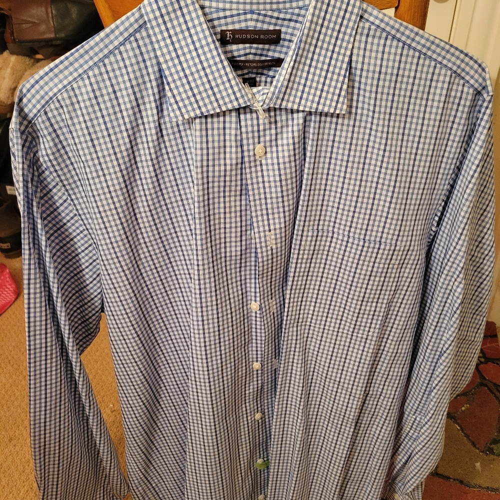 Hudson Room blue plaid shirt necklace 16.5 size 35